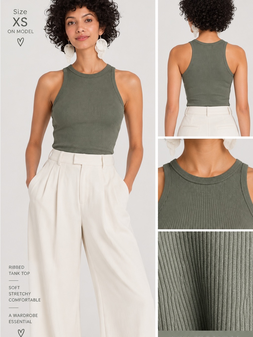 a new day Olive Ribbed High-Neck Tank